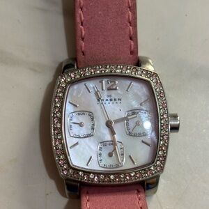 Skagen Pink Strap Watch with Crystal Bezel